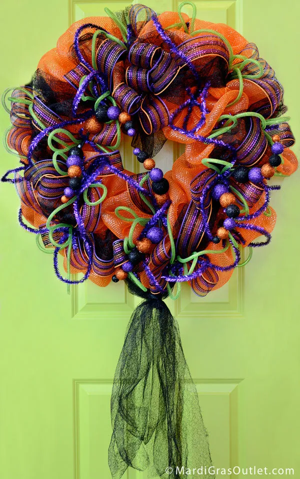 24" Halloween Glitter Ball Spray: Orange, Black & Purple