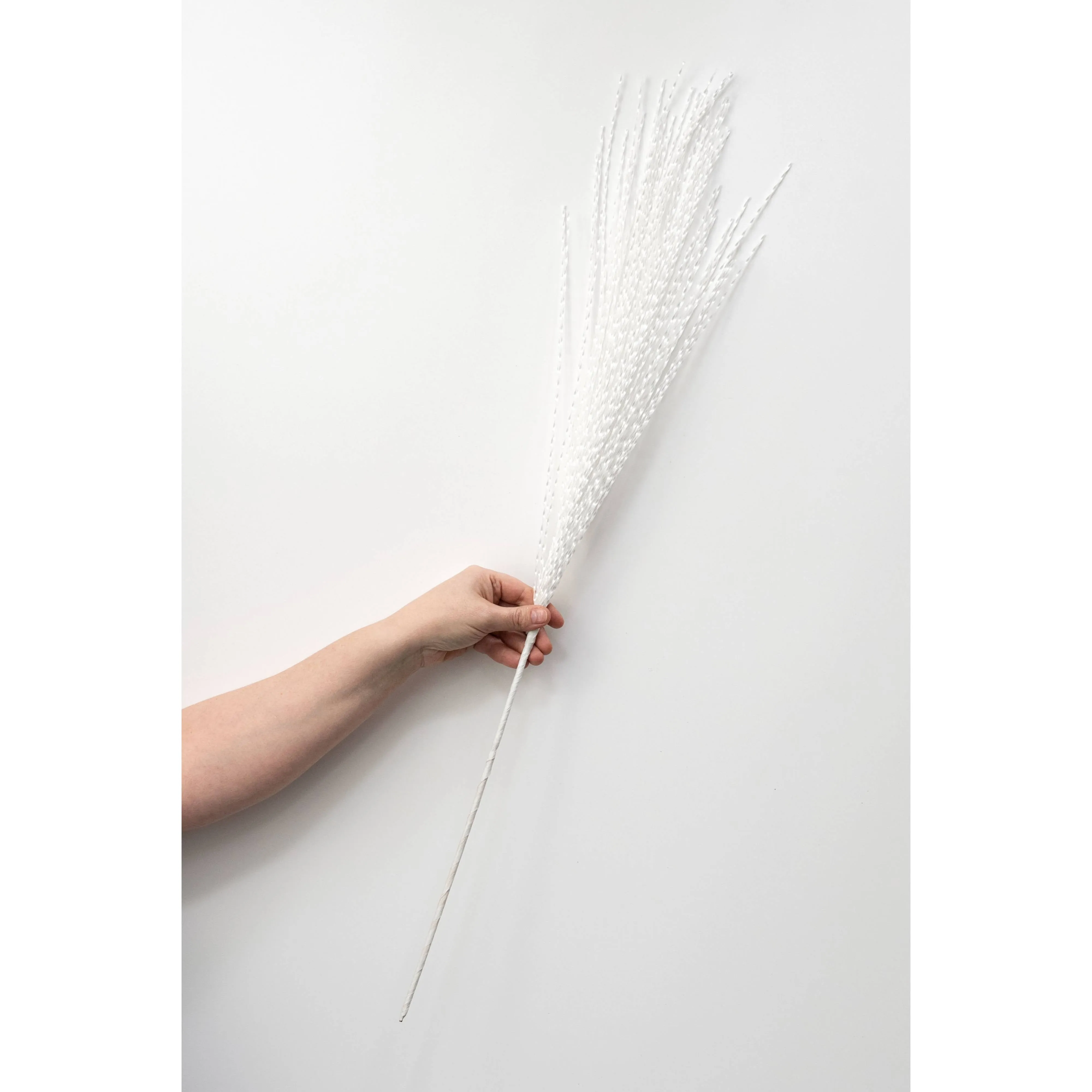 32" Metallic Twisted Grass Spray: White