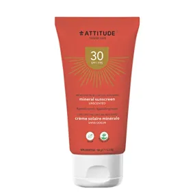 ATTITUDE Mineral Sunscreen, Broad Spectrum UVA/UVB, Reef-Friendly, Hypoallergenic, Vegan and Cruelty-free, SPF 30, Unscented, 5.2 Oz