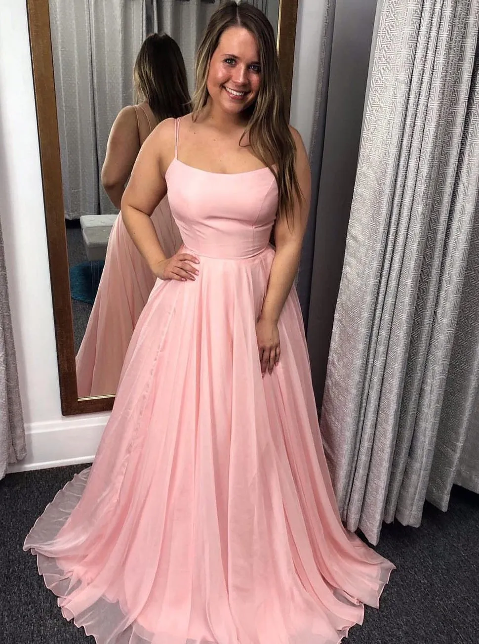 Chiffon Long Prom Dress Spaghetti Straps Plus Size Evening Dress MP731