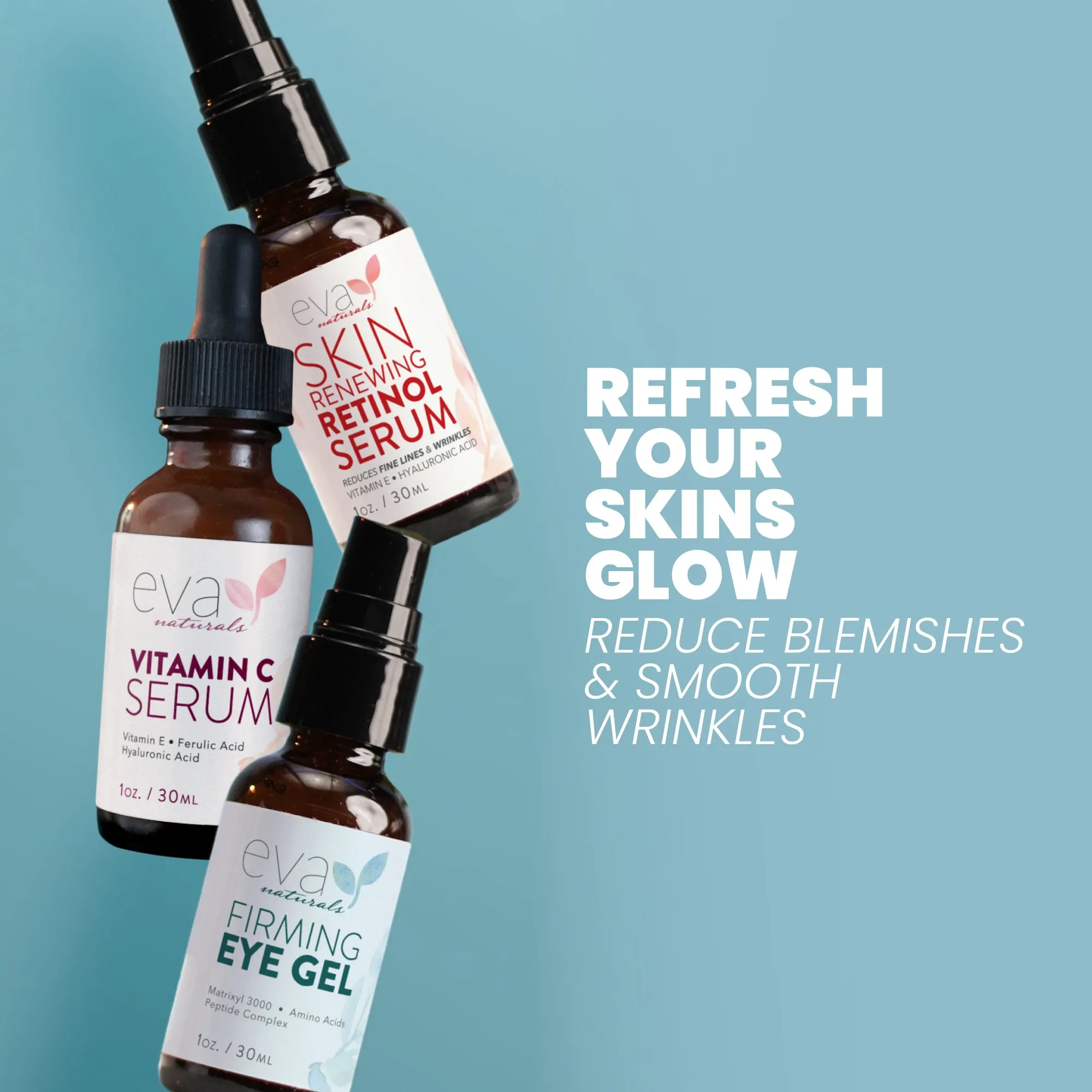 Facelift in a Bottle Serum Bundle: Retinol Serum, Vitamin C Serum & Eye Gel - 3 Serum Set
