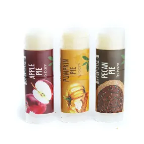 Gift Lip Balm Natural set of 3 - Holiday Pies - Apple, Pecan and Pumpkin