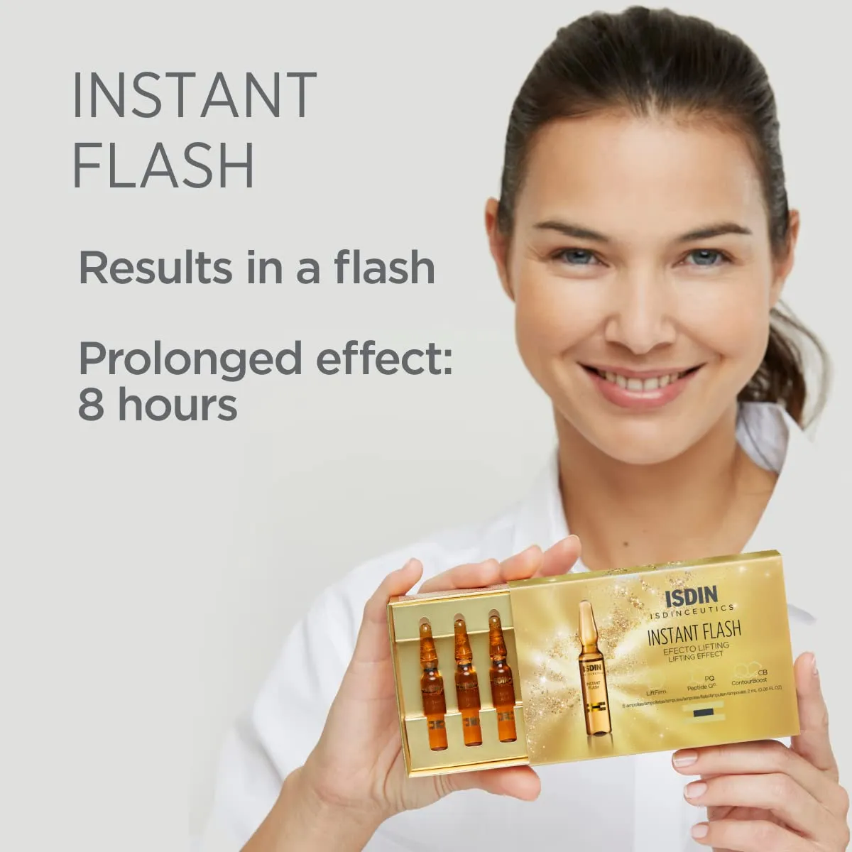 ISDIN Isdinceutics Instant Flash Firming and Lifting Serum for Face with Antioxidants and Hyaluronic Acid - 5 ampoules, 0.06FL OZ x 5
