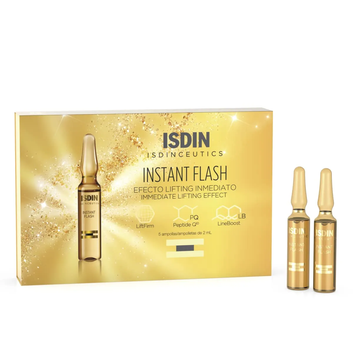 ISDIN Isdinceutics Instant Flash Firming and Lifting Serum for Face with Antioxidants and Hyaluronic Acid - 5 ampoules, 0.06FL OZ x 5