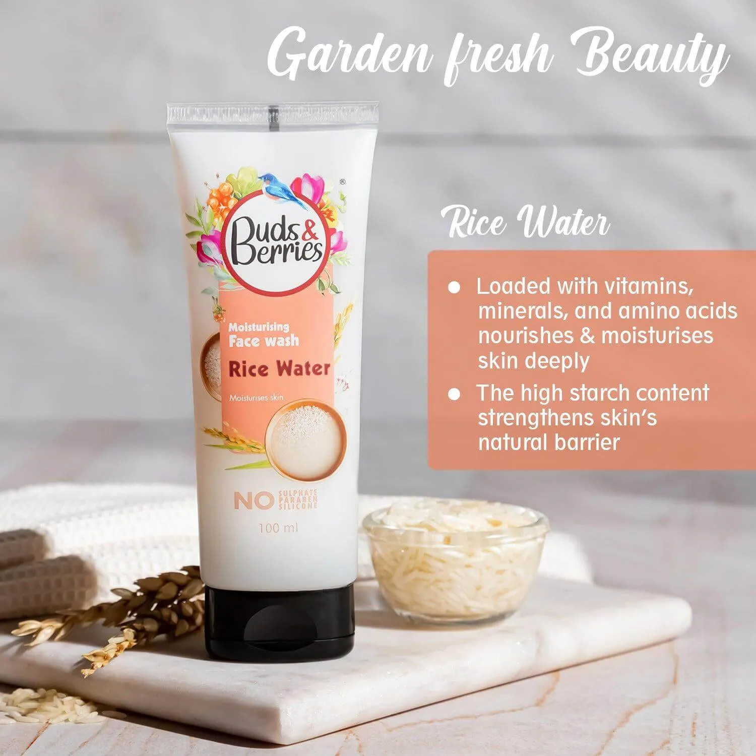 Rice Water Face Wash Tube For Soft, Bright & Clear Skin | pH Balanced Gentle Face Wash| No Sulphate, No Paraben (100 ml)