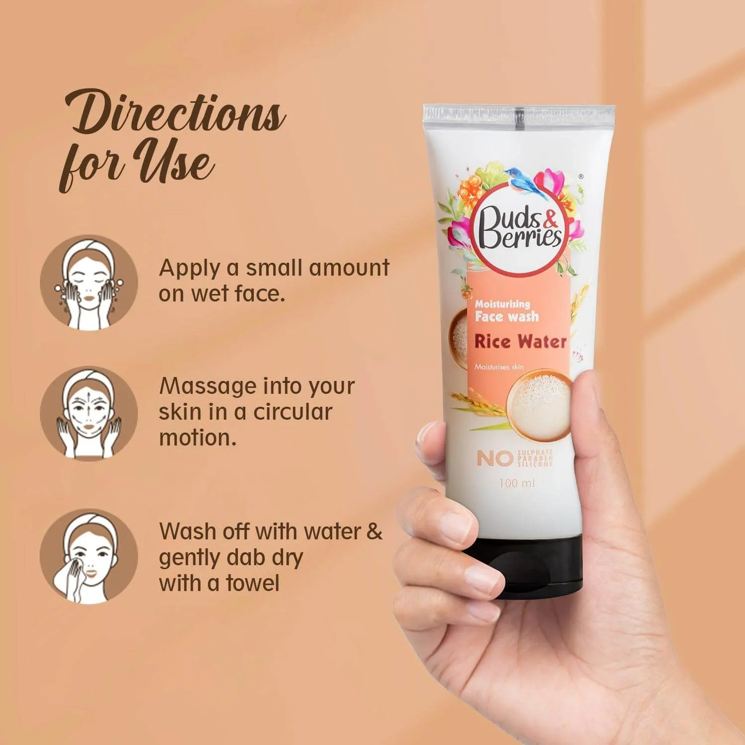 Rice Water Face Wash Tube For Soft, Bright & Clear Skin | pH Balanced Gentle Face Wash| No Sulphate, No Paraben (100 ml)